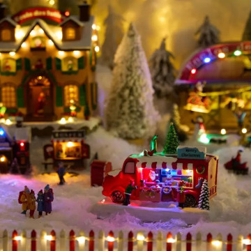 Village de Noël lumineux camion du Père Noël 5 LED musical et animé - Le Dépôt Bailleul