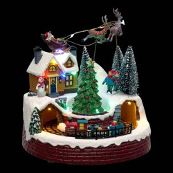 Village de Noël train et rennes du Père Noël 14 LED animé - Le Dépôt Bailleul