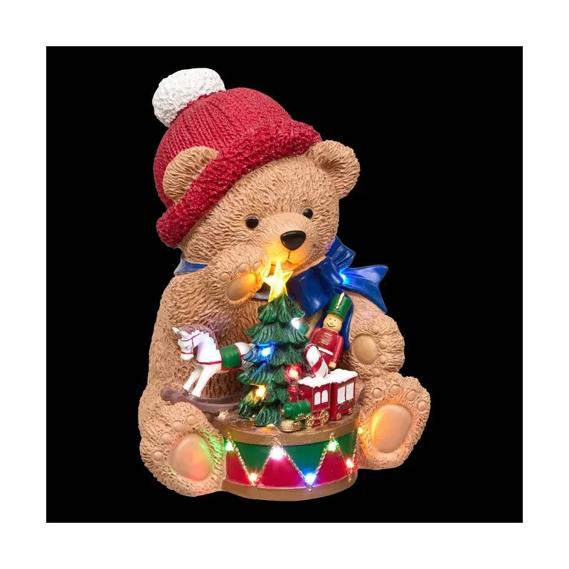 Ours de Noël déco lumineux LED 34 cm résine - Le Dépôt Bailleul