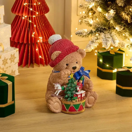 Ours de Noël déco lumineux LED 34 cm résine - Le Dépôt Bailleul