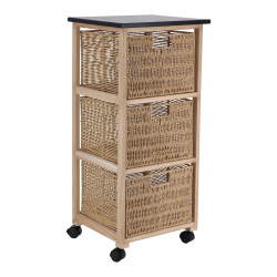 Chiffonnier 3 paniers en corde sur roulettes grand modèle bois - Le Dépôt Bailleul