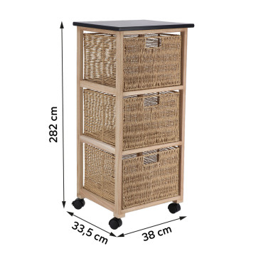 Chiffonnier 3 paniers en corde sur roulettes grand modèle bois - Le Dépôt Bailleul