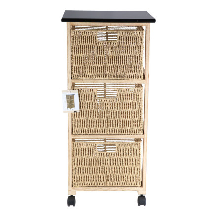 Chiffonnier 3 paniers en corde sur roulettes grand modèle bois - Le Dépôt Bailleul
