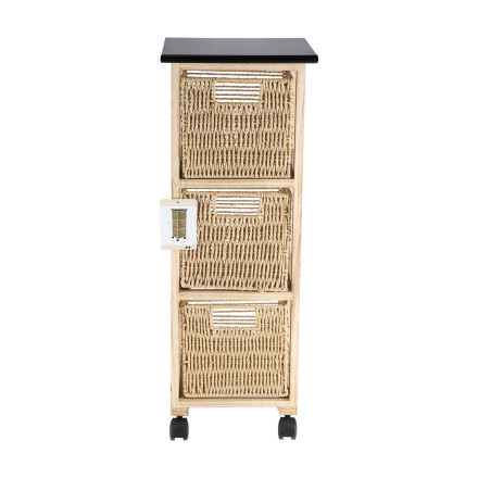 Chiffonnier 3 paniers en corde sur roulettes petit modèle bois - Le Dépôt Bailleul