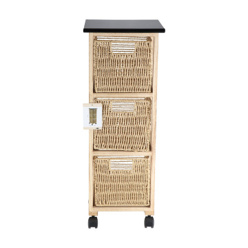 Chiffonnier 3 paniers en corde sur roulettes petit modèle bois - Le Dépôt Bailleul