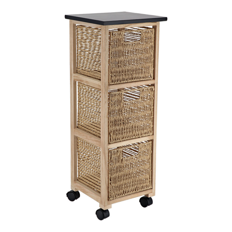Chiffonnier 3 paniers en corde sur roulettes petit modèle bois - Le Dépôt Bailleul