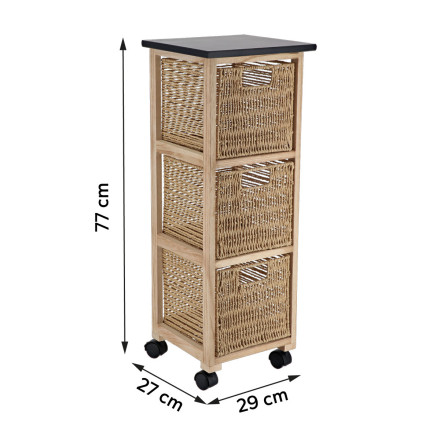 Chiffonnier 3 paniers en corde sur roulettes petit modèle bois - Le Dépôt Bailleul