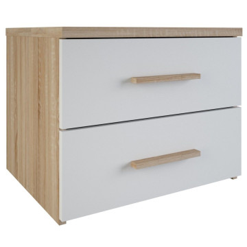 Chevet blanc et chêne 2 tiroirs collection Lena - Le Dépôt Bailleul