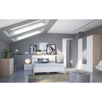 Chevet blanc et chêne 2 tiroirs collection Lena - Le Dépôt Bailleul