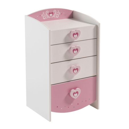 Commode enfant 4 tiroirs Anastasia rose et blanche